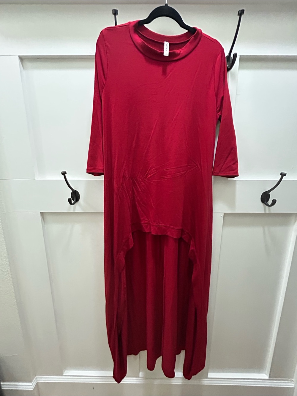 Zenana Outfitters Red High-Low Maxi Dress with 3/4 Sleeves